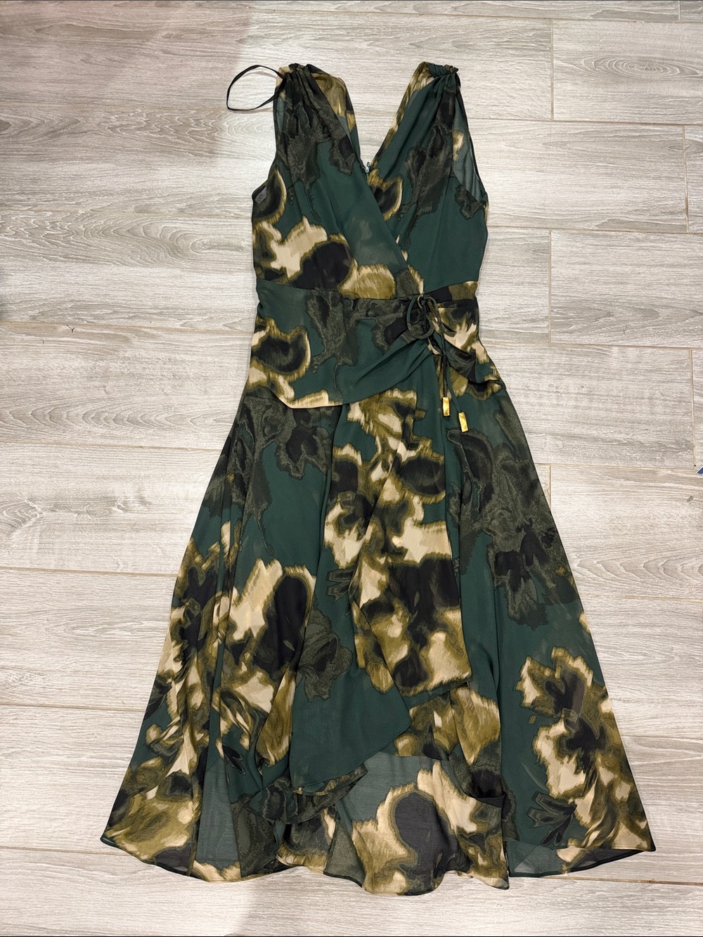 Donna Karan Green Floral Wrap Midi Dress size 12